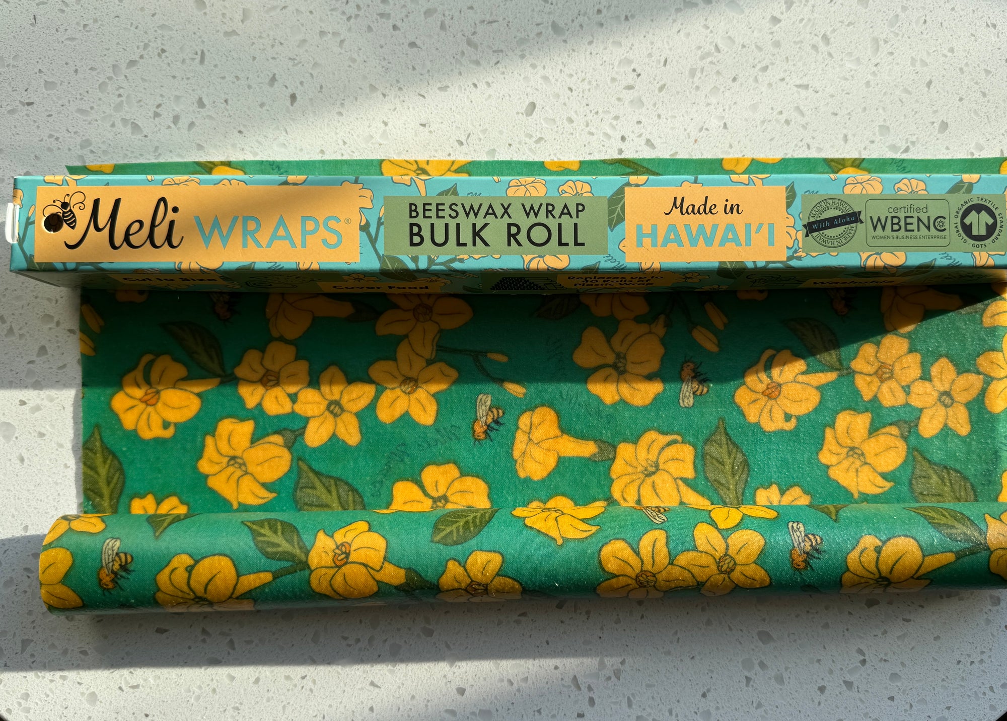 Beeswax Wrap Bulk Roll - Puakenikeni & Bee Print