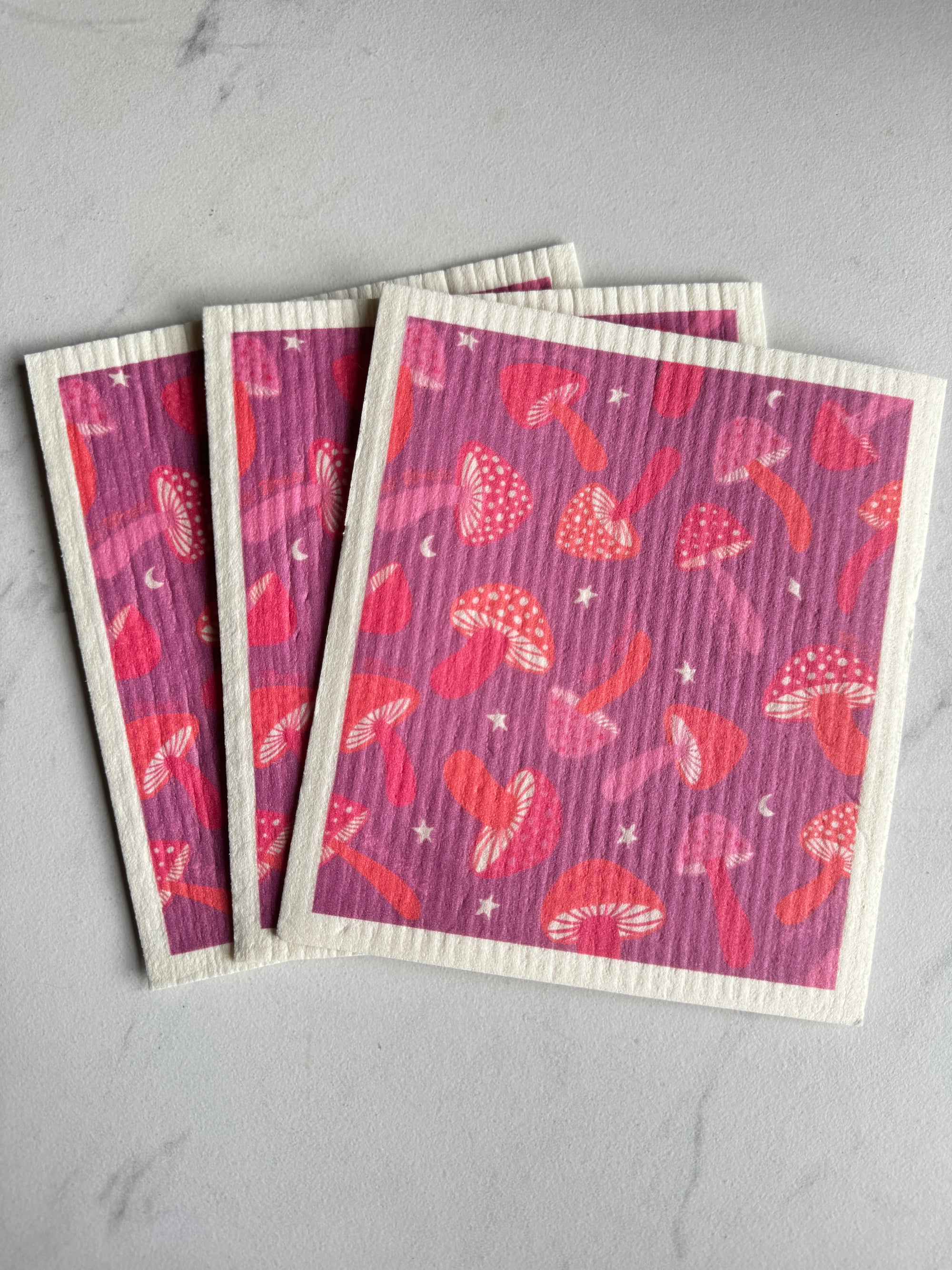 Purple Mushroom Swedish Dish Cloth Set of 3