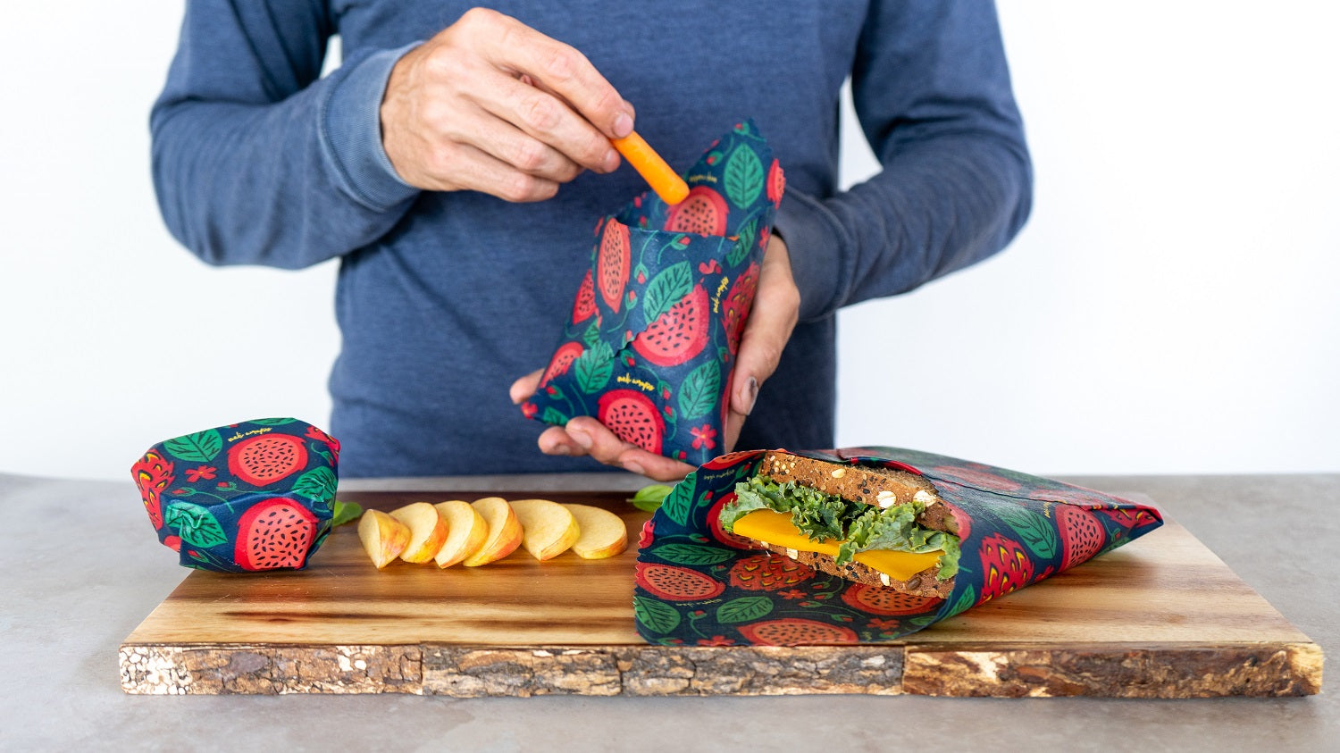 Reusable Beeswax Food Wrap - Dragonfruit Print - Meli Wraps Small + Medium + Large - 3-Pack