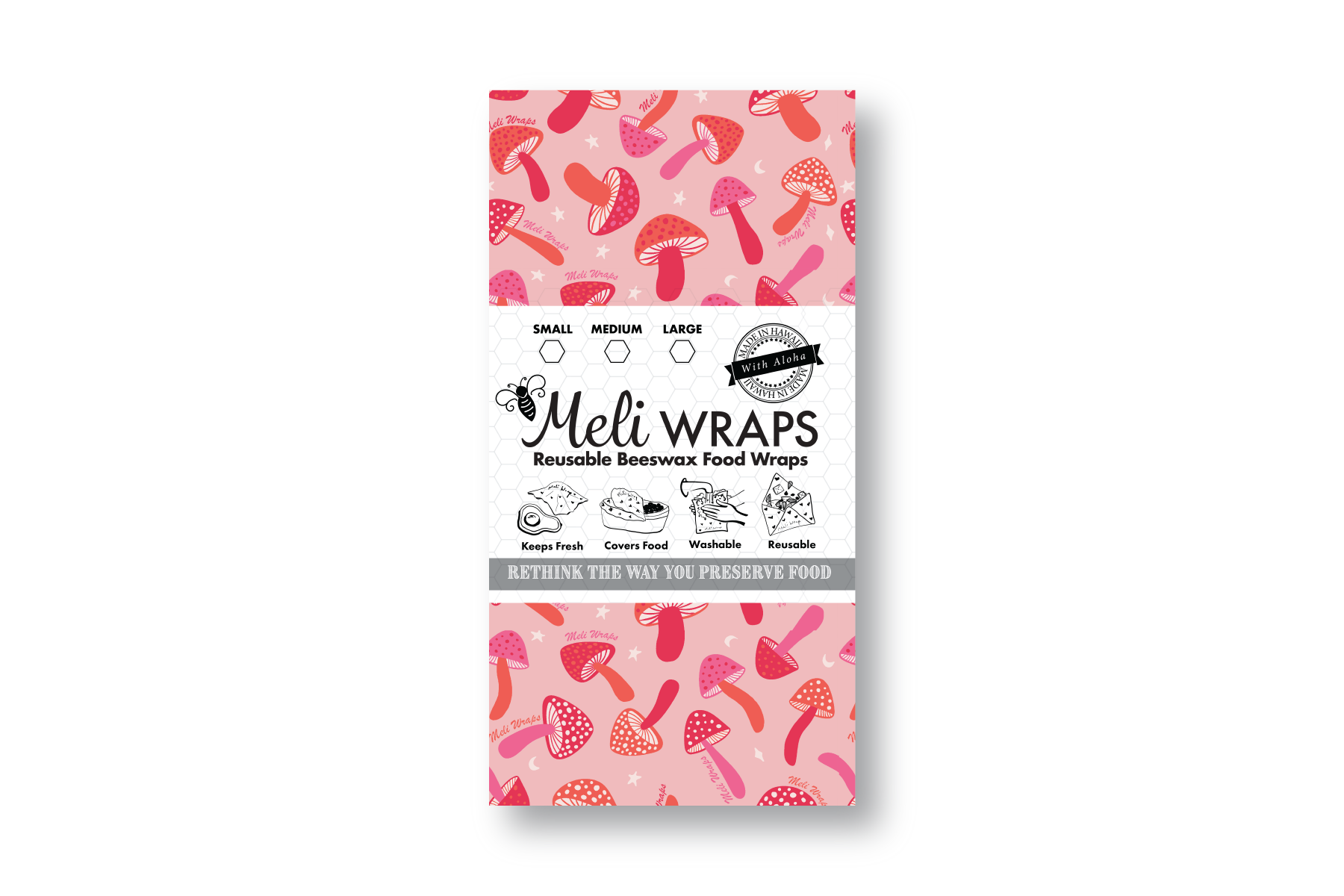 Beeswax Food Wrap - Pink Mushroom Print