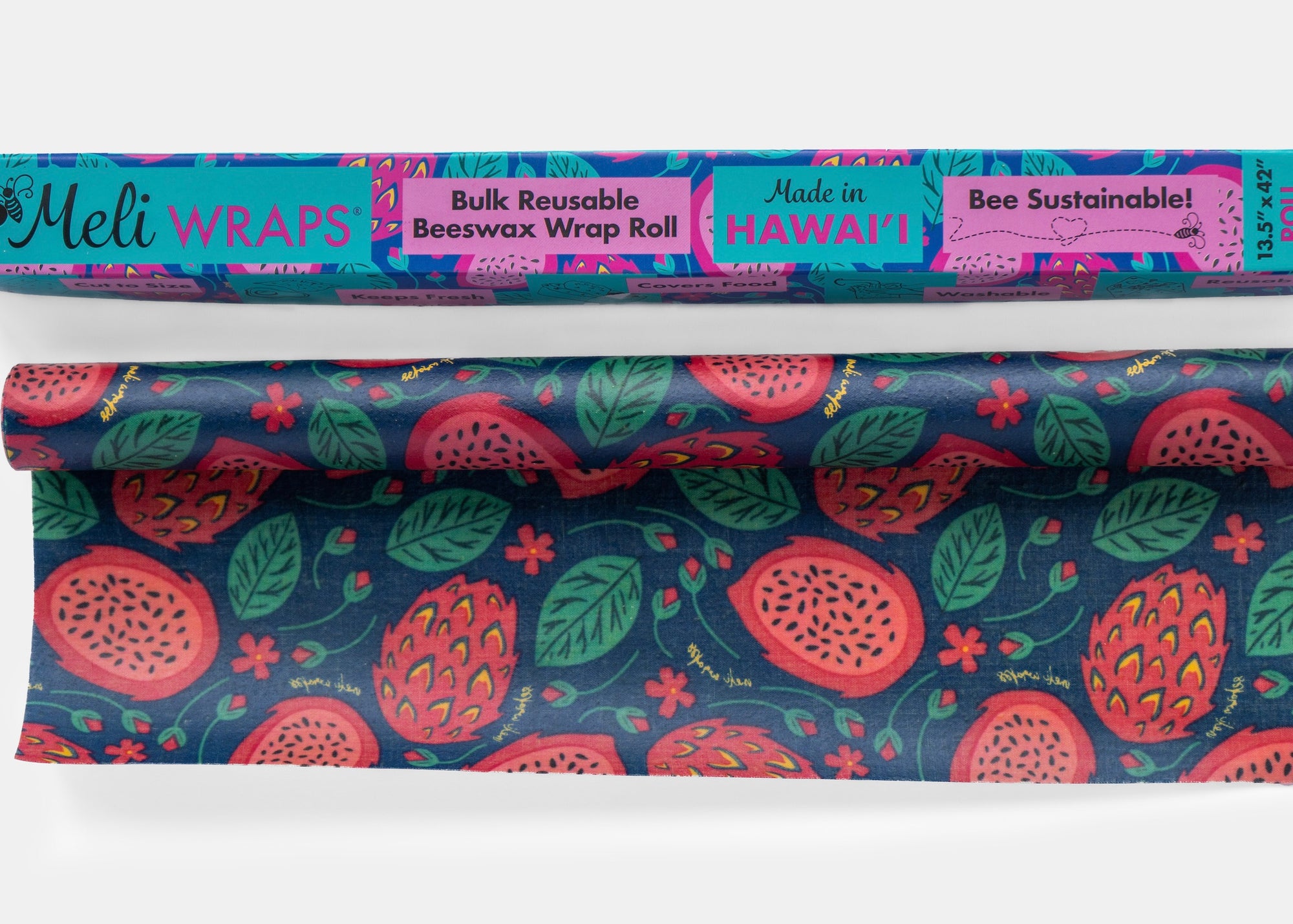 Beeswax Wrap Bulk Roll - Purple Papaya Print - Meli Wraps